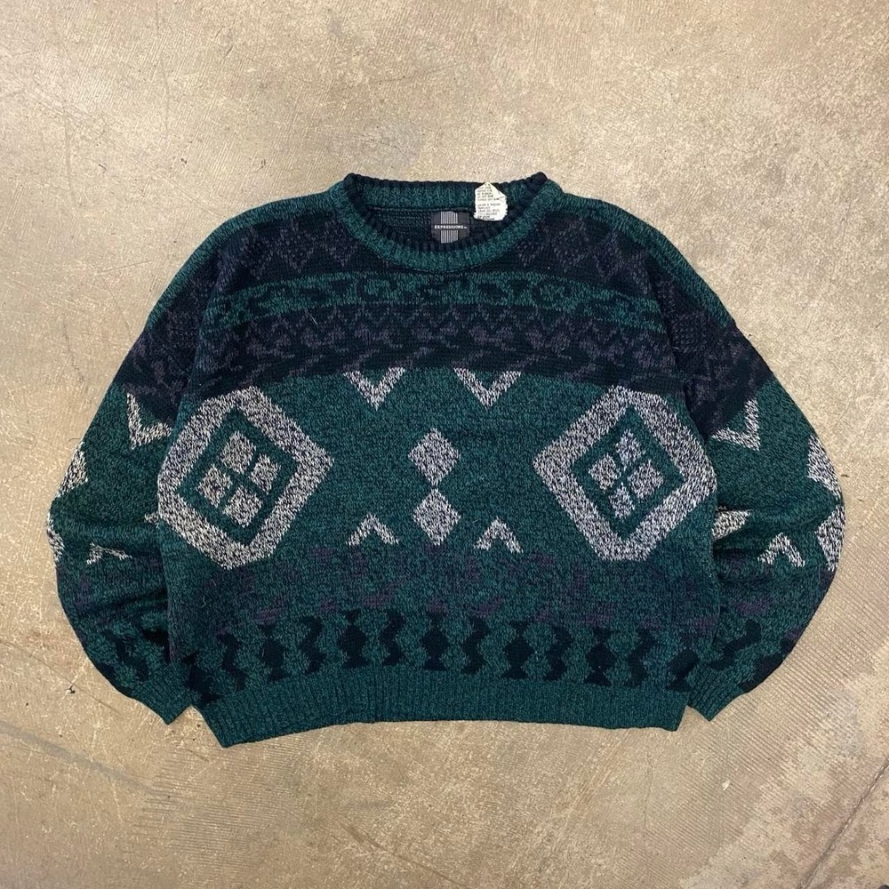 Vintage 90s Expressions Knit Sweater Earth Toned Size XL